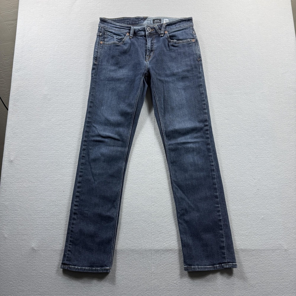 Volcom Solver Modern Straight Jeans Mens 30x30 Blue Medium Wash Stretch Denim
